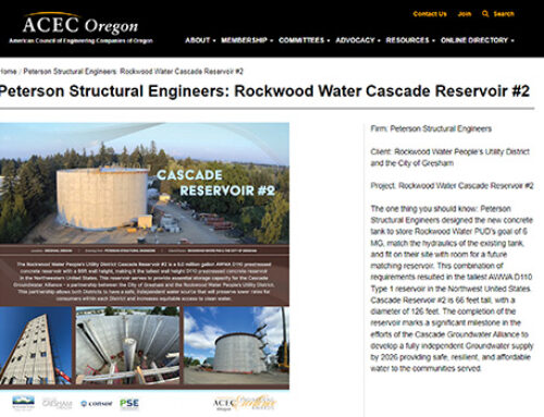PSE Project Featured as ACEC Oregon Engineering Excellence Spotlight Submission